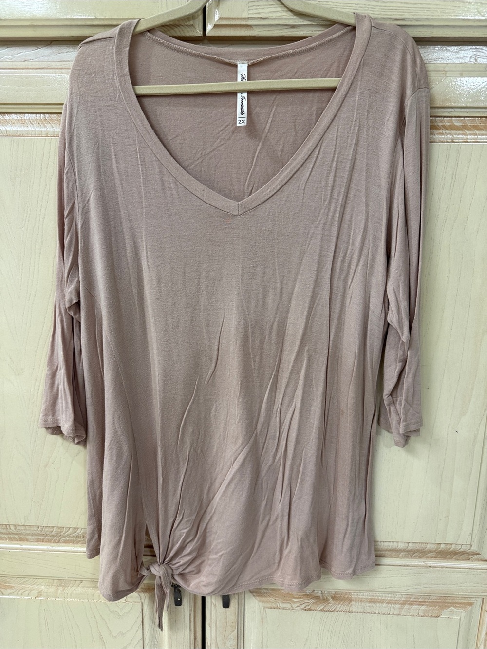 Simply Irresistible Dusty Rose V-Neck Tie-Hem Long Sleeve Top